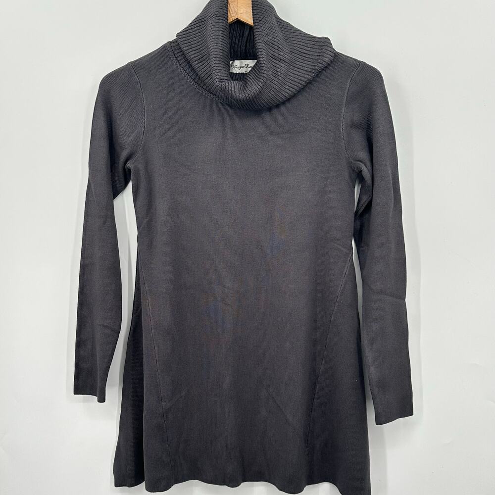 Whisper Knit Steel Gray Loose Turtleneck Tunic Sweater Shark Bite Hem XXS 2XS